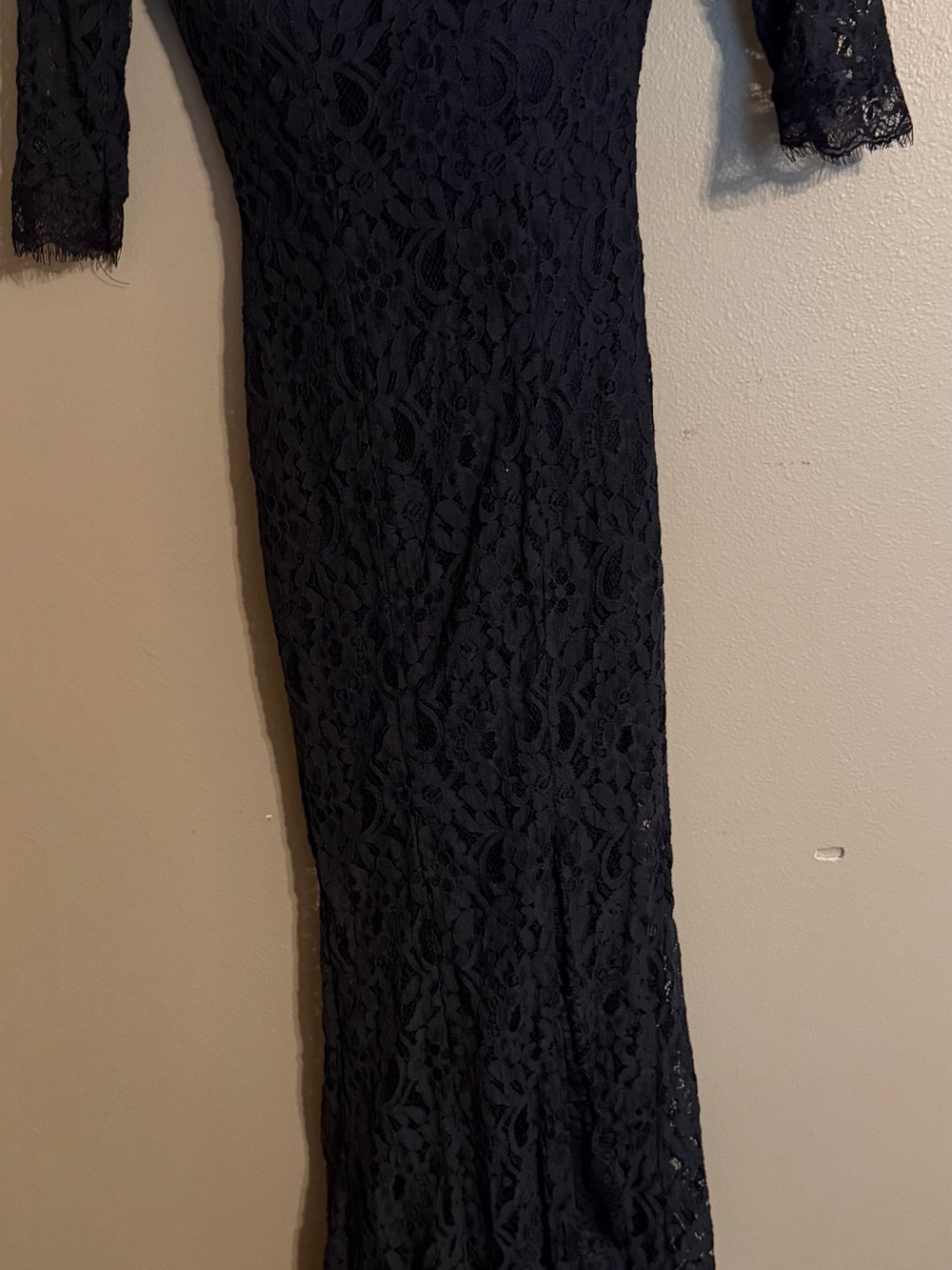 Lulu's Navy Blue Long Sleeve Lace Evening Gown